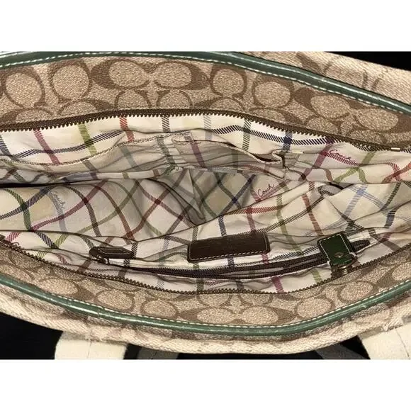 COACH Heritage Green Stripe Tote Purse Bag - Picture 6 of 6